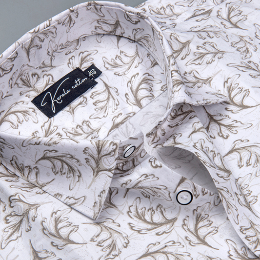 Gloster Cotton White with Brown Print Shirts for Men