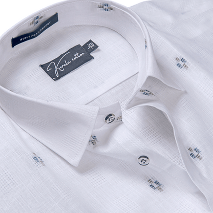 Linen Butta White With Plus Print Shirts For Men