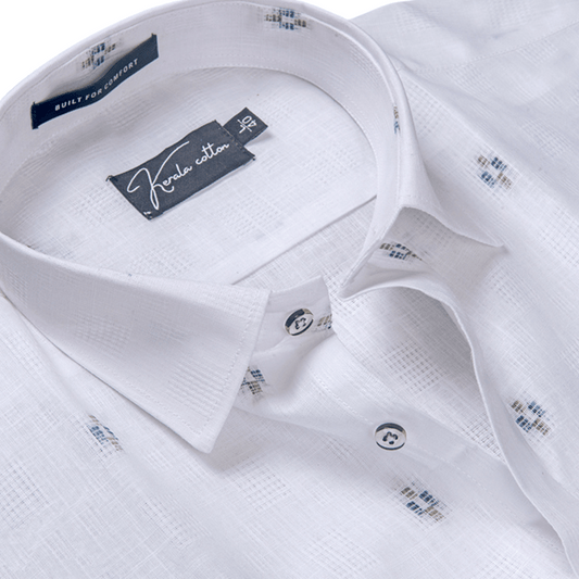 Linen Butta White With Plus Print Shirts For Men
