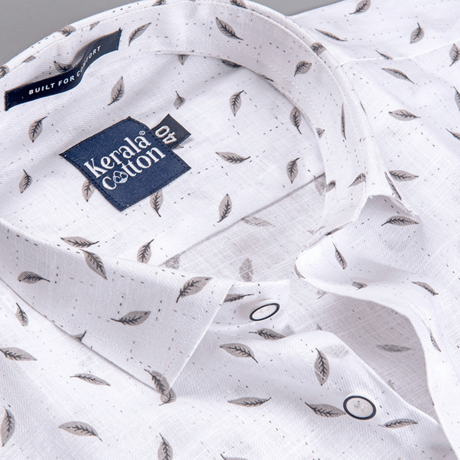Turkey Linen White With Grey Blend Print Shirts
