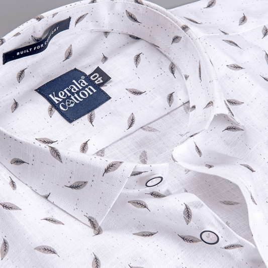 Turkey Linen White With Grey Blend Print Shirts