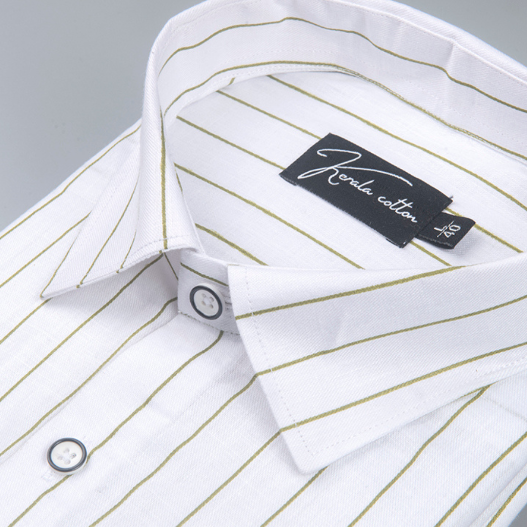 Turkey Linen White with Mahendi Lining Shirts for Men