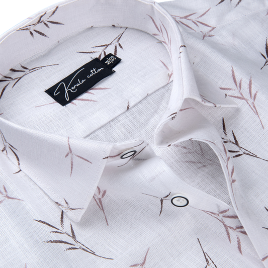 New Turkey Linen White With Brown Pink Print Shirts For Men