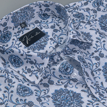Rusiyano Linen White with Grey French Print Shirts for Men