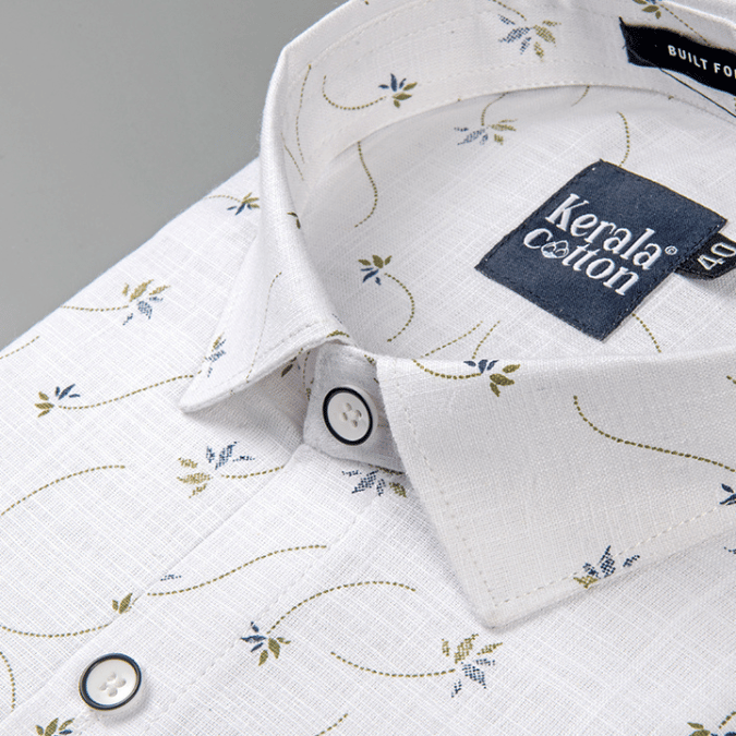 Turkey Linen White With Mehandi Flower Print