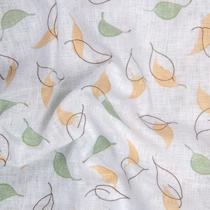 Linen Prime White with Green Yellow Big Leaf Print Shirts for Men