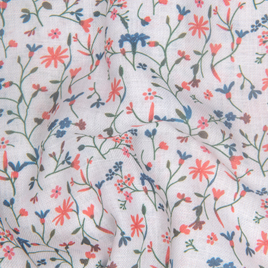 Rusiyano Linen White with Red Blue Flower Print Shirts for Men