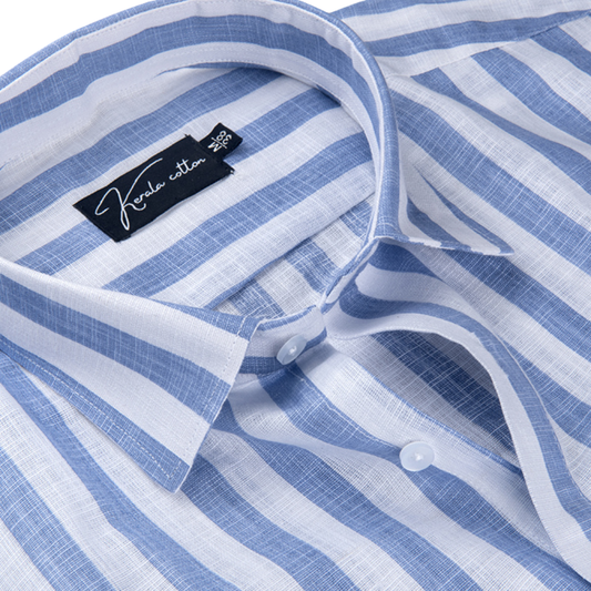 Linen White With Sky Patta Print Shirts For Men