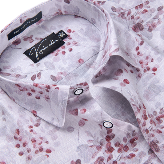 New Italian Linen White With Marun Flower Print Shirts For Men