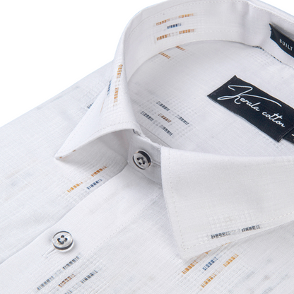 Linen Butta White With Three Lines Printed Shirts For Men