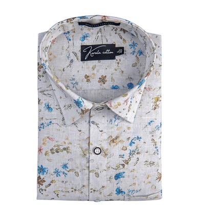 Italian Linen White With New Sky Mahendi Print Shirts For Men