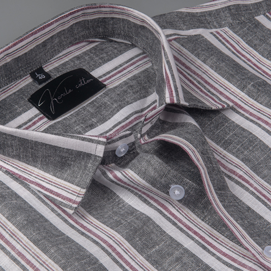 Cotton Gray with White Brod Patta Shirts for Men