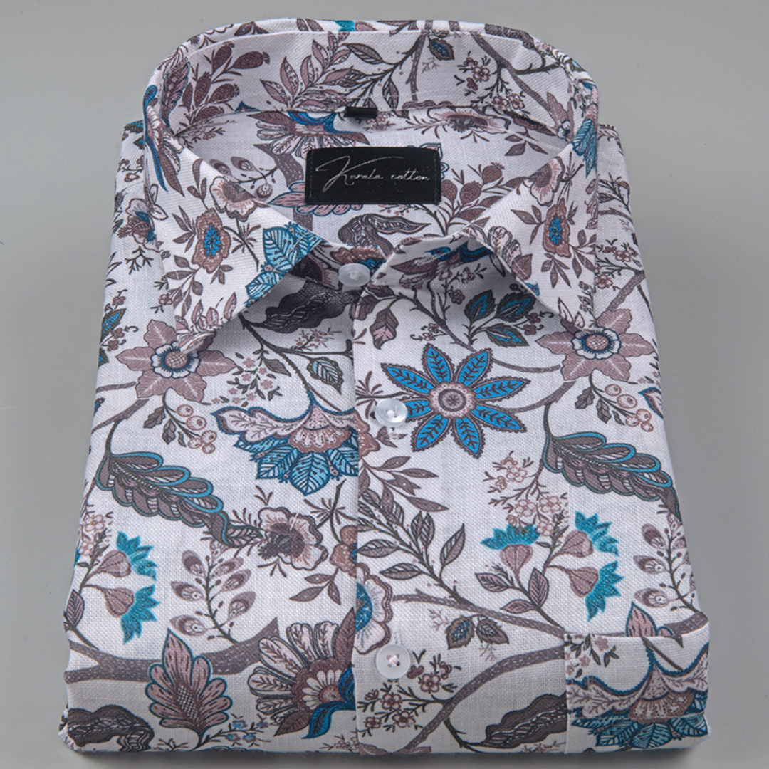 Rusiyano Linen White with Rama Marrun Flower Print Shirts for Men