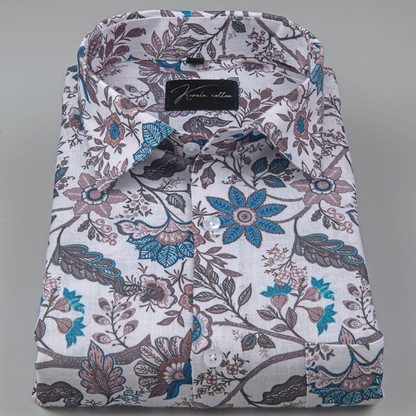 Rusiyano Linen White with Rama Marrun Flower Print Shirts for Men