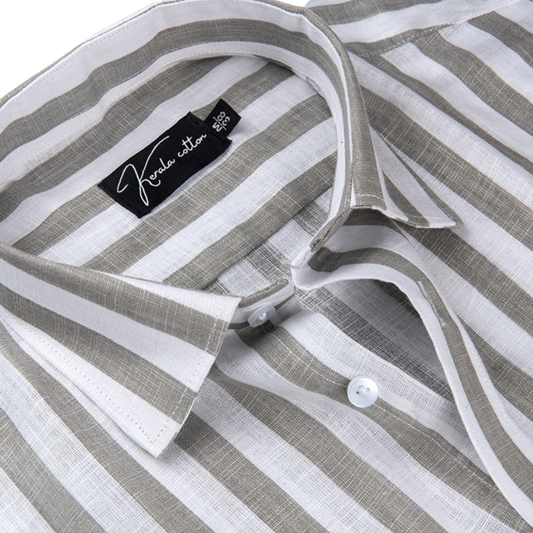 Linen White With Light Grey Patta Print Shirts For Men