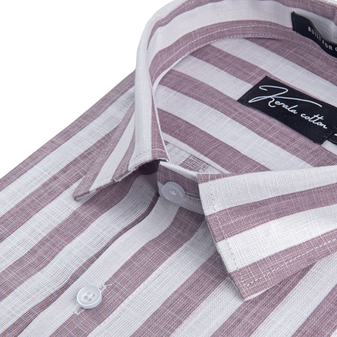 Linen White With Lavender Patta Print Shirts For Men