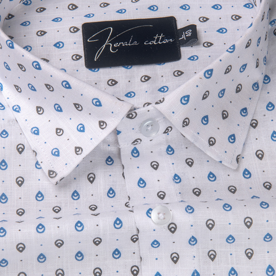 Turkey Cotton White with Blue-Black Print Shirts for Men