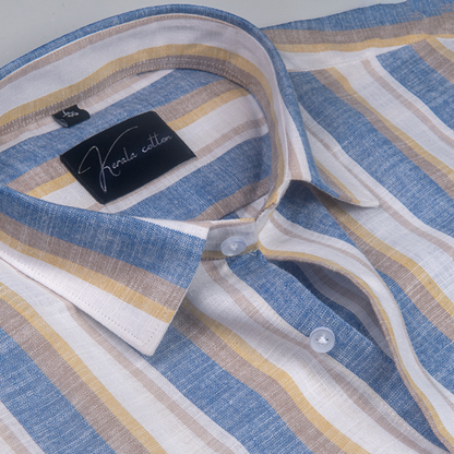 Oxford Multiple Blue Yellow Strip Shirts for Men