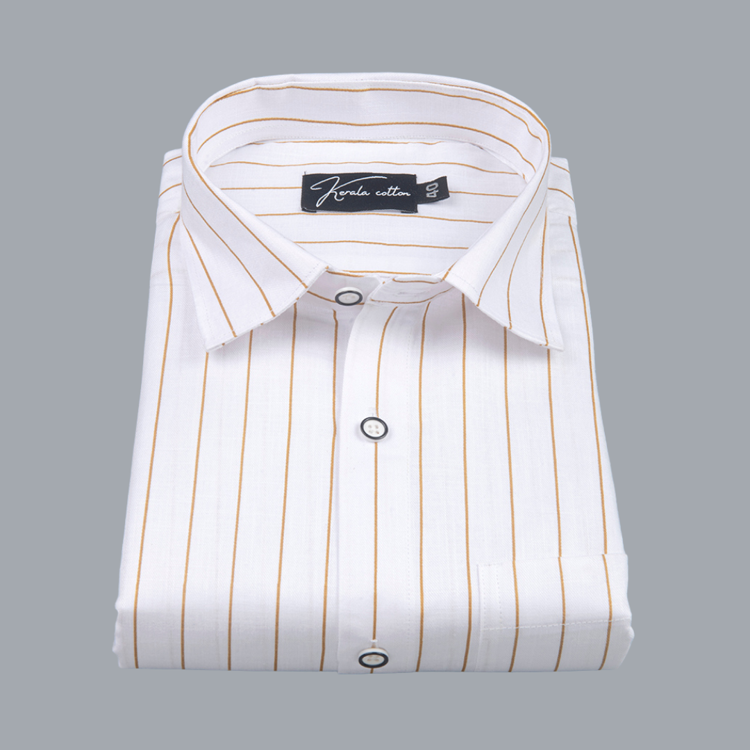 Turkey Linen White with Golden Yellow Lining Shirts for Men