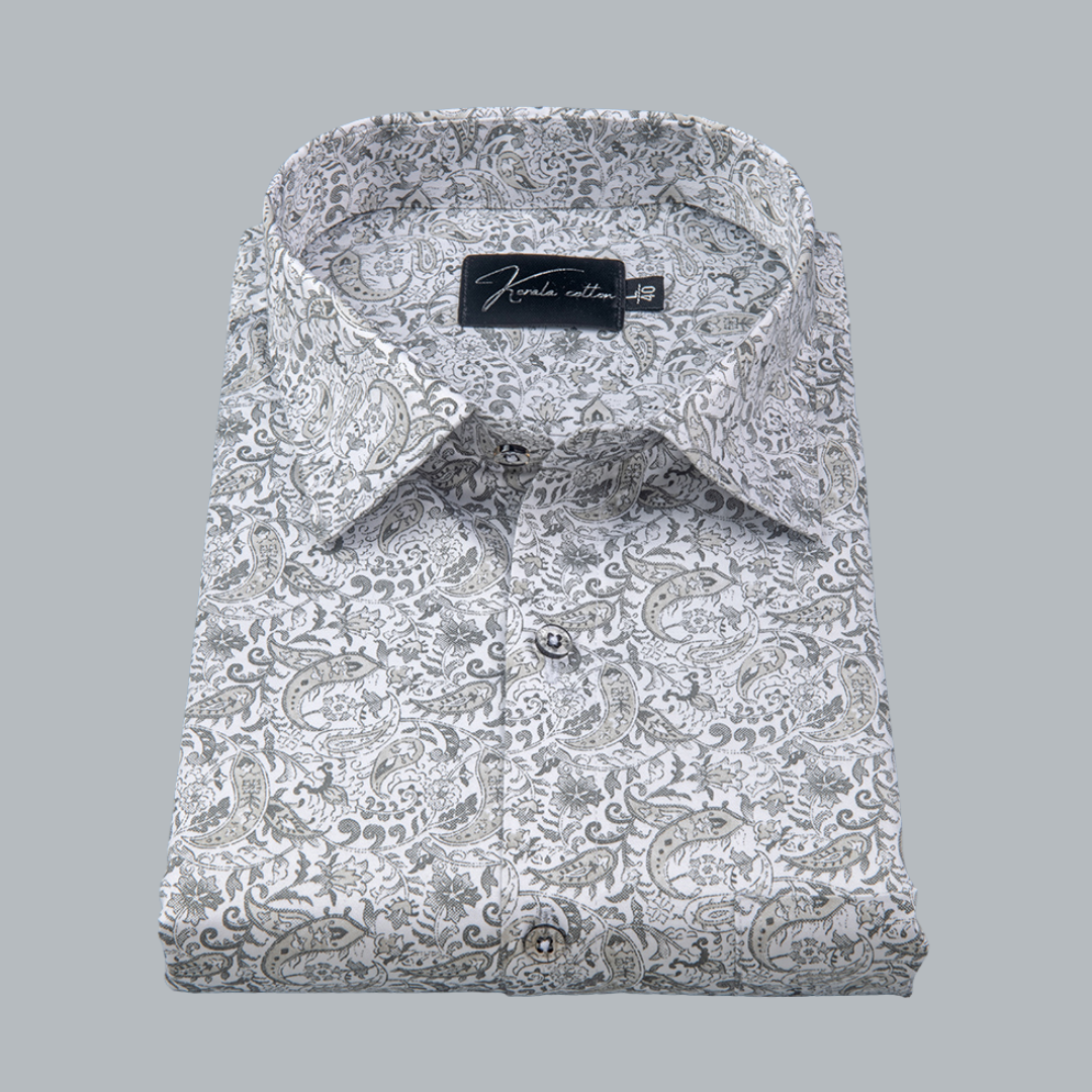 Trident White Gray Colour Cotton Print Shirts