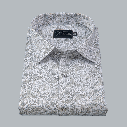 Trident White Gray Colour Cotton Print Shirts