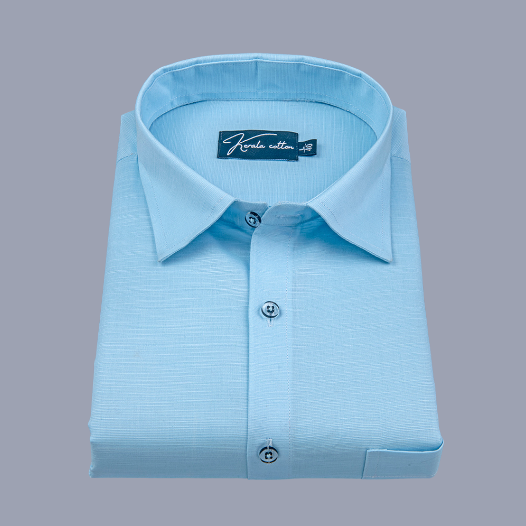 Sky Blue Colour Lining Texture Cotton Shirts for Men