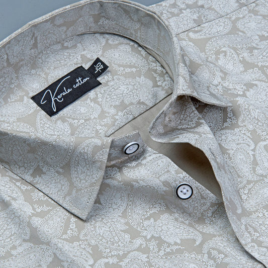 Gloster Cotton Fone with Silver Pathan Print Shirts for Men