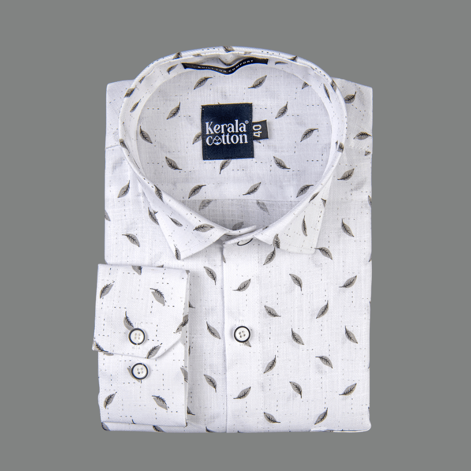 Turkey Linen White With Grey Blend Print Shirts