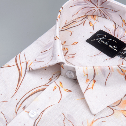 Belgium Soft Linen White with Yellow Flowers Print Shirts
