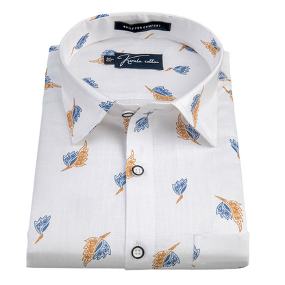 Turkey Linen White With Blue Yellow Print Shirts For Men