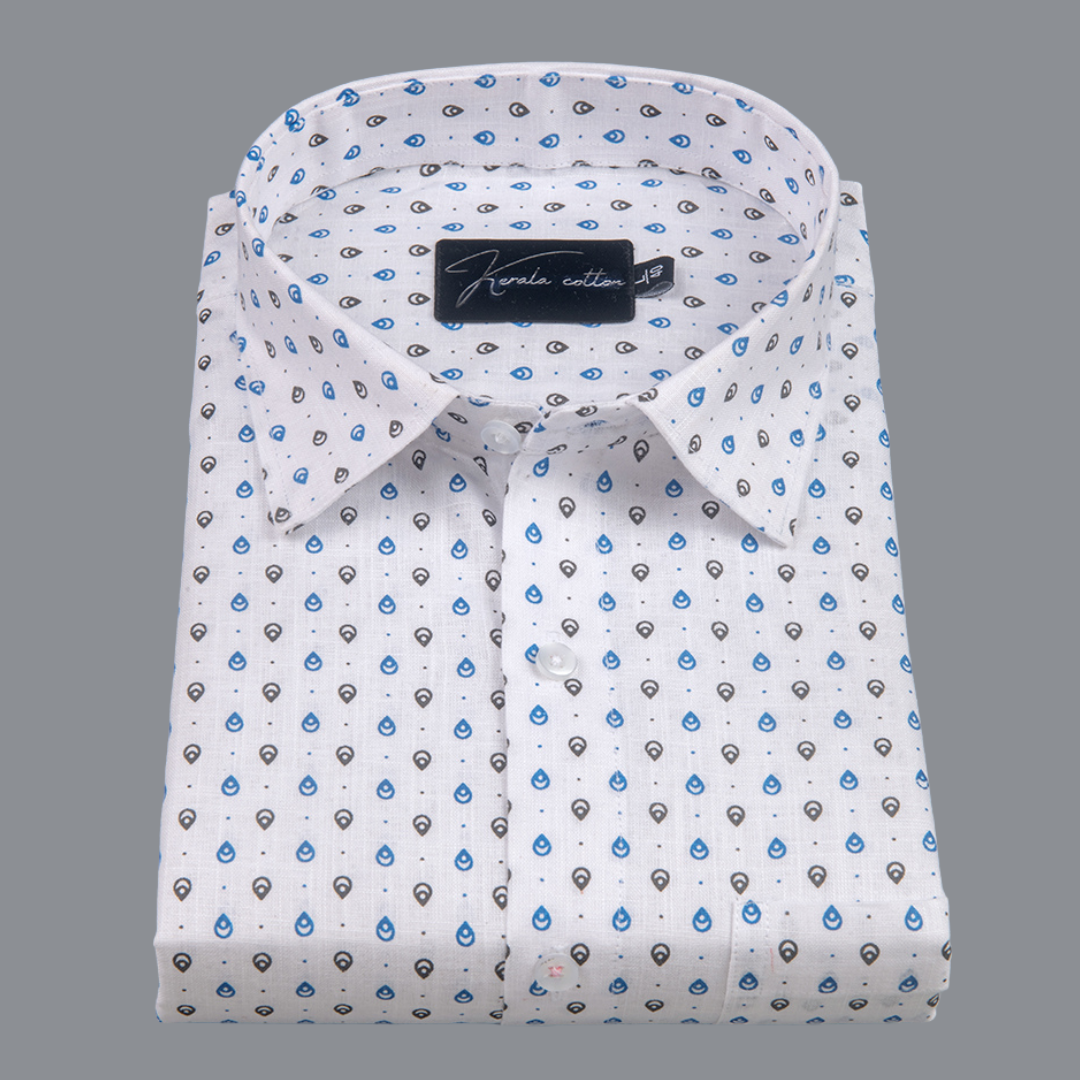 Turkey Cotton White with Blue-Black Print Shirts for Men
