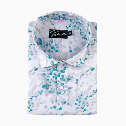 Italian linen white with Rama flower print