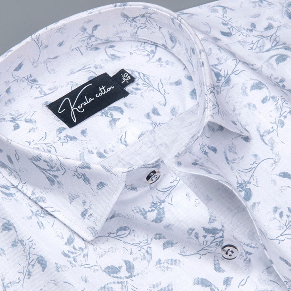 Turkey Linen White With Sky flower Shirts for Men