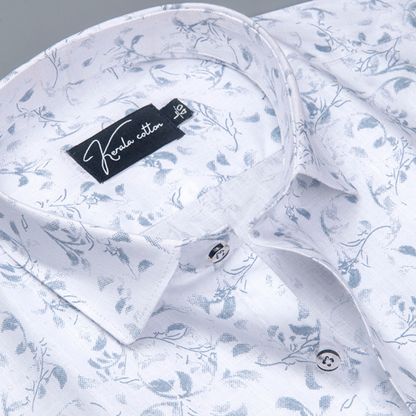 Turkey Linen White With Sky flower Shirts for Men