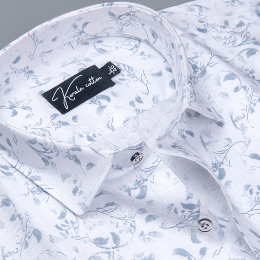 Turkey Linen White With Sky flower Shirts for Men