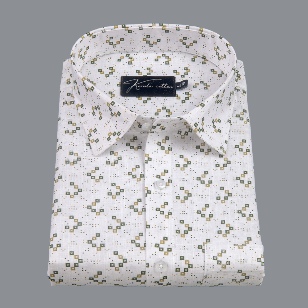 Turkey Cotton White with Bottle Green Box Print Shirts for Men