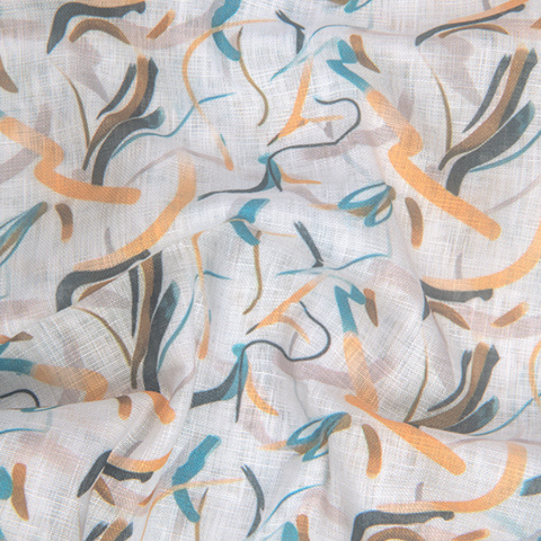 Linen Prime White Yellow Rama Multiple Zickzack Print Shirts for Men