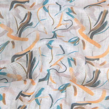 Linen Prime White Yellow Rama Multiple Zickzack Print Shirts for Men