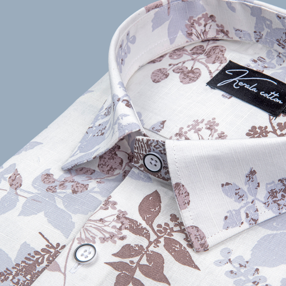 Opal Linen White with Marrun flower Shirts for Men