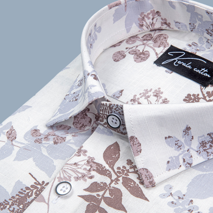 Opal Linen White with Marrun flower Shirts for Men