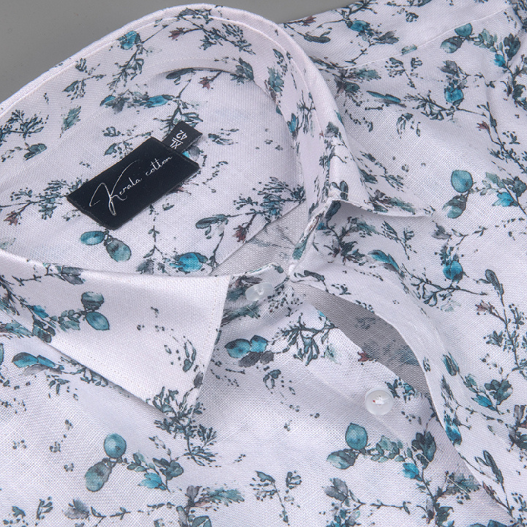 New Rusiyano White with Rama Flower Print Shirts for Men