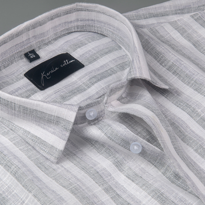 Soft Linen White with Gray Patta Shirts for Men