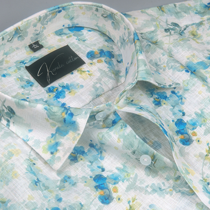 Linen Prime White with Rama Yellow Print Shirts for Men