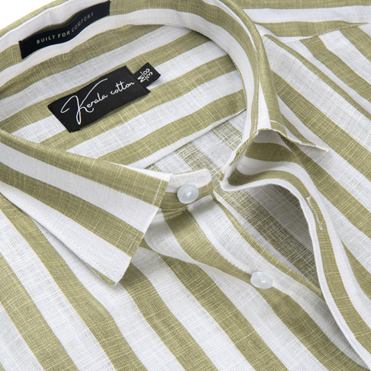Linen White With Pista Green Patta Print Shirts For Men