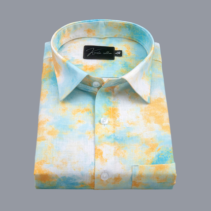 Belgium Soft Linen Rama Yellow Mix Print Shirts
