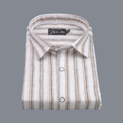Jute Linen White with Fone Grey Mix Lining Shirts for Men