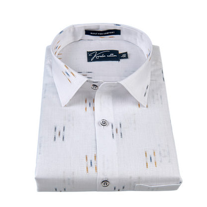 Linen Butta White With Three Lines Printed Shirts For Men