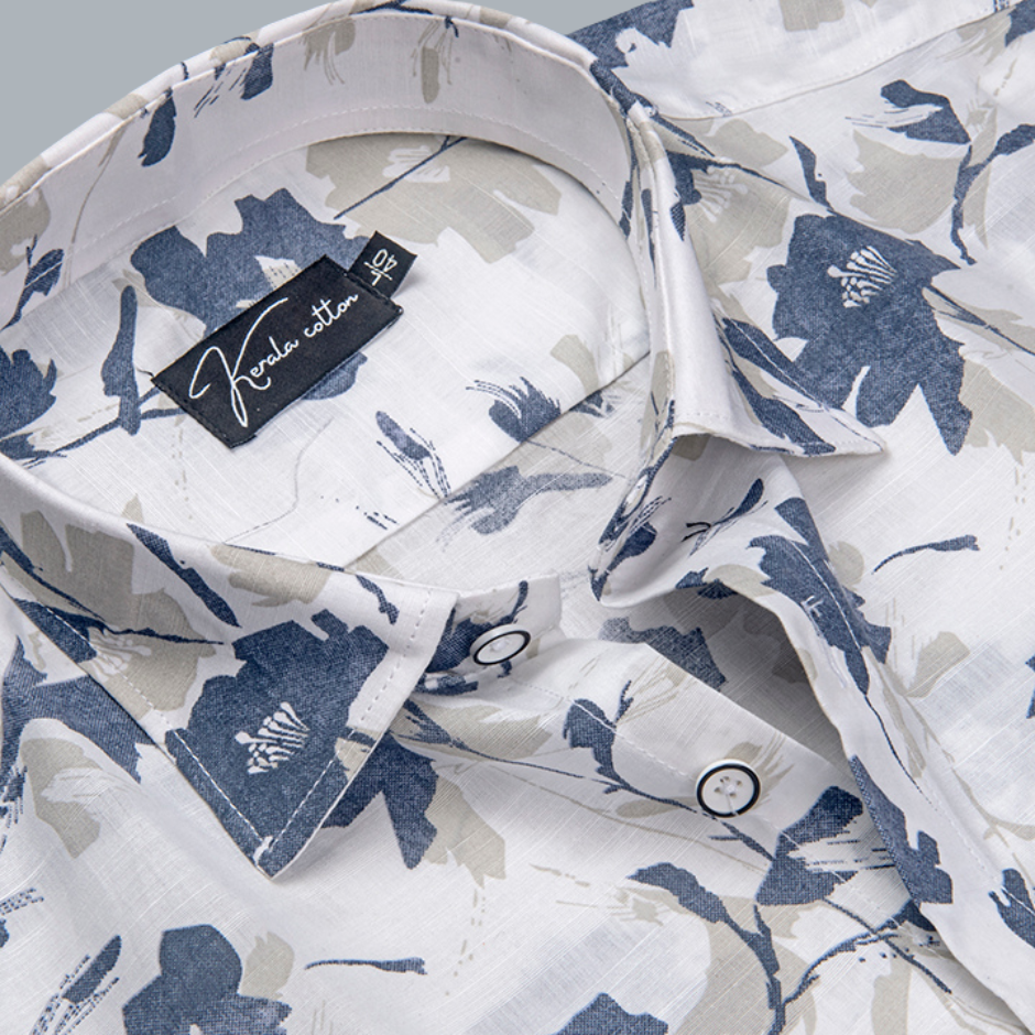 Sidney Linen White With Blue Fone Print Shirts for Men