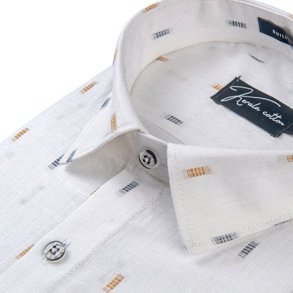 Linen butta white with golden blue rectangle print shirts for men