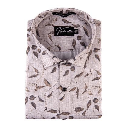 Linen Light Brown with Dark Brown Betal Print Shirts